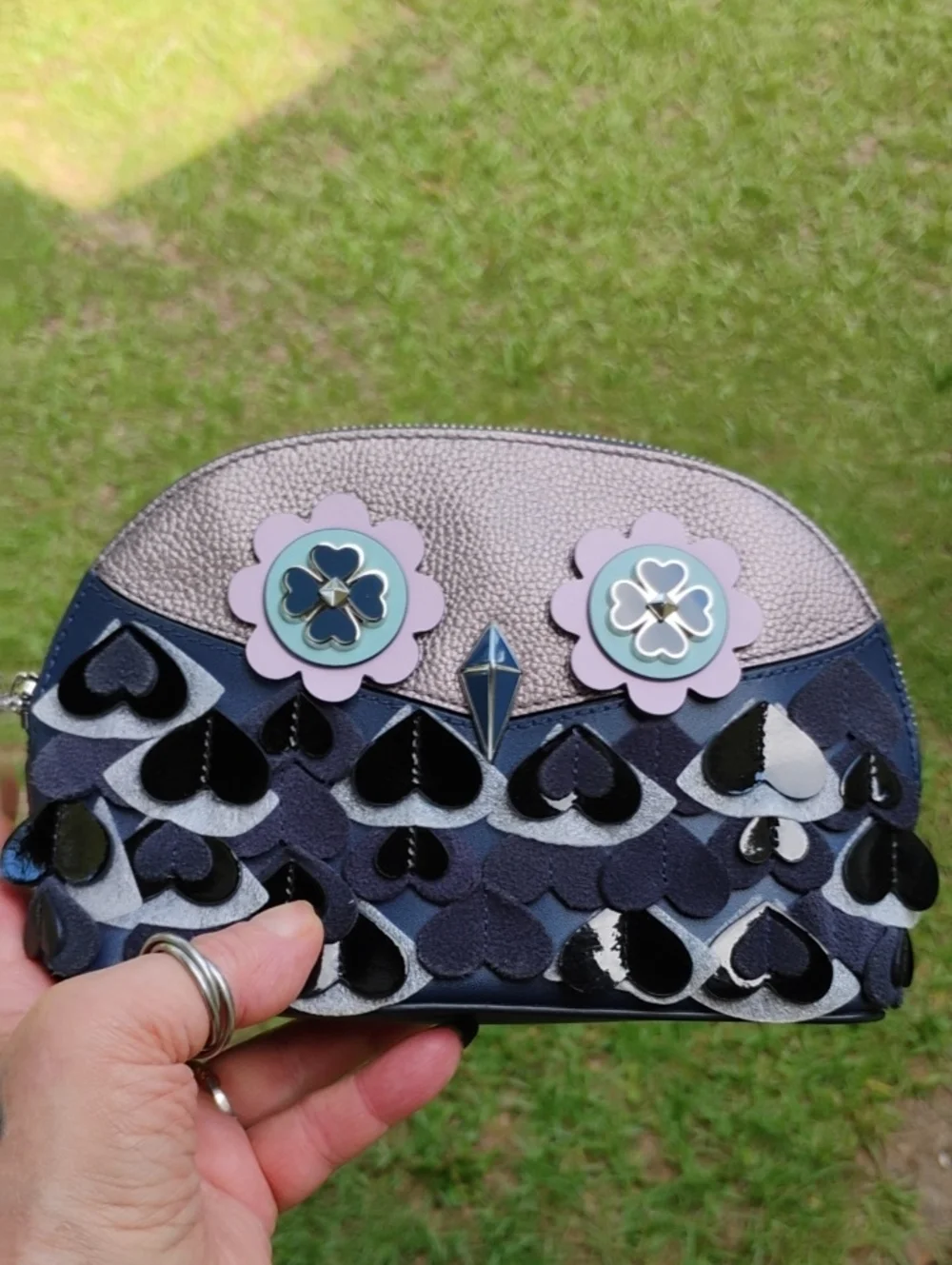 Kate Spade Nwot Navy and Lavender Floral Appliqué Women's Zip Pouch